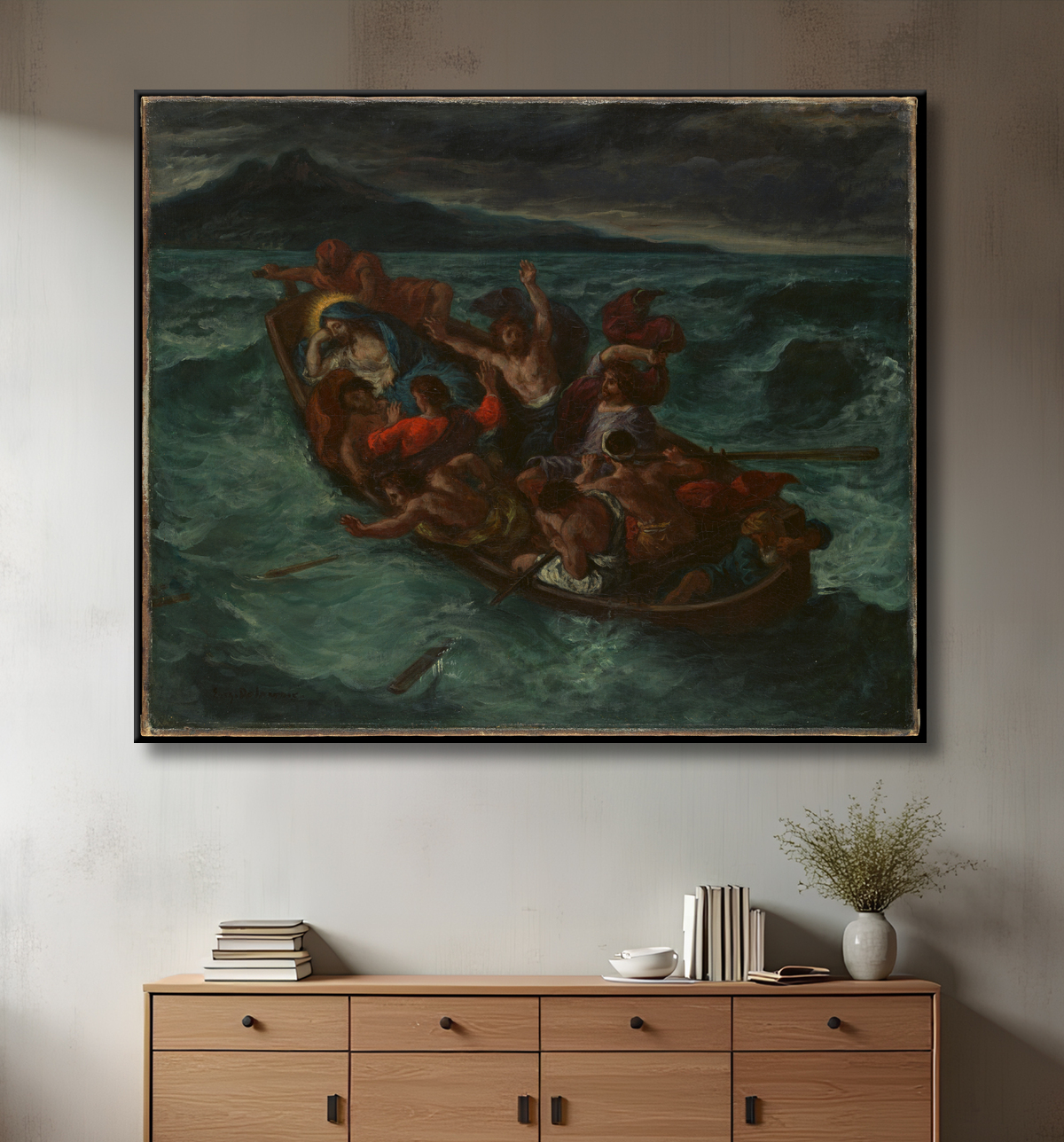Reproduction Le Christ endormi pendant la tempête de Eugène Delacroix avec decor