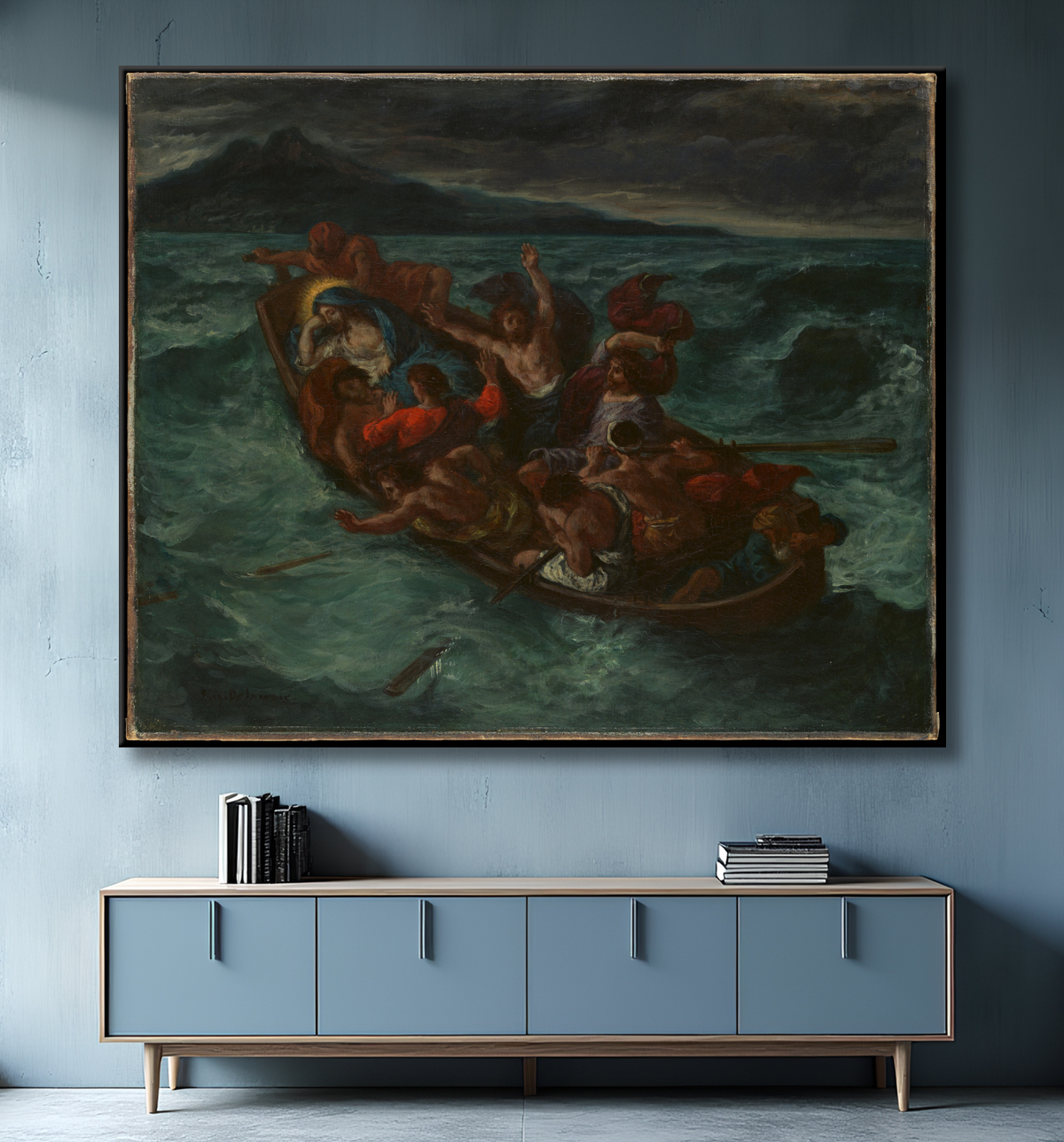 Reproduction Le Christ endormi pendant la tempête de Eugène Delacroix avec decor