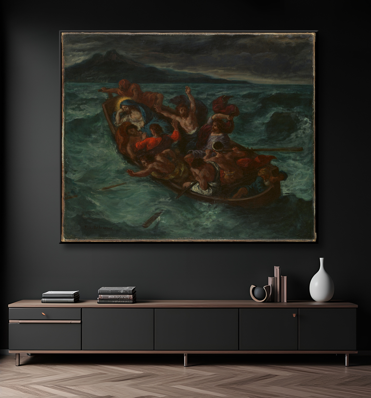 Reproduction Le Christ endormi pendant la tempête de Eugène Delacroix avec decor