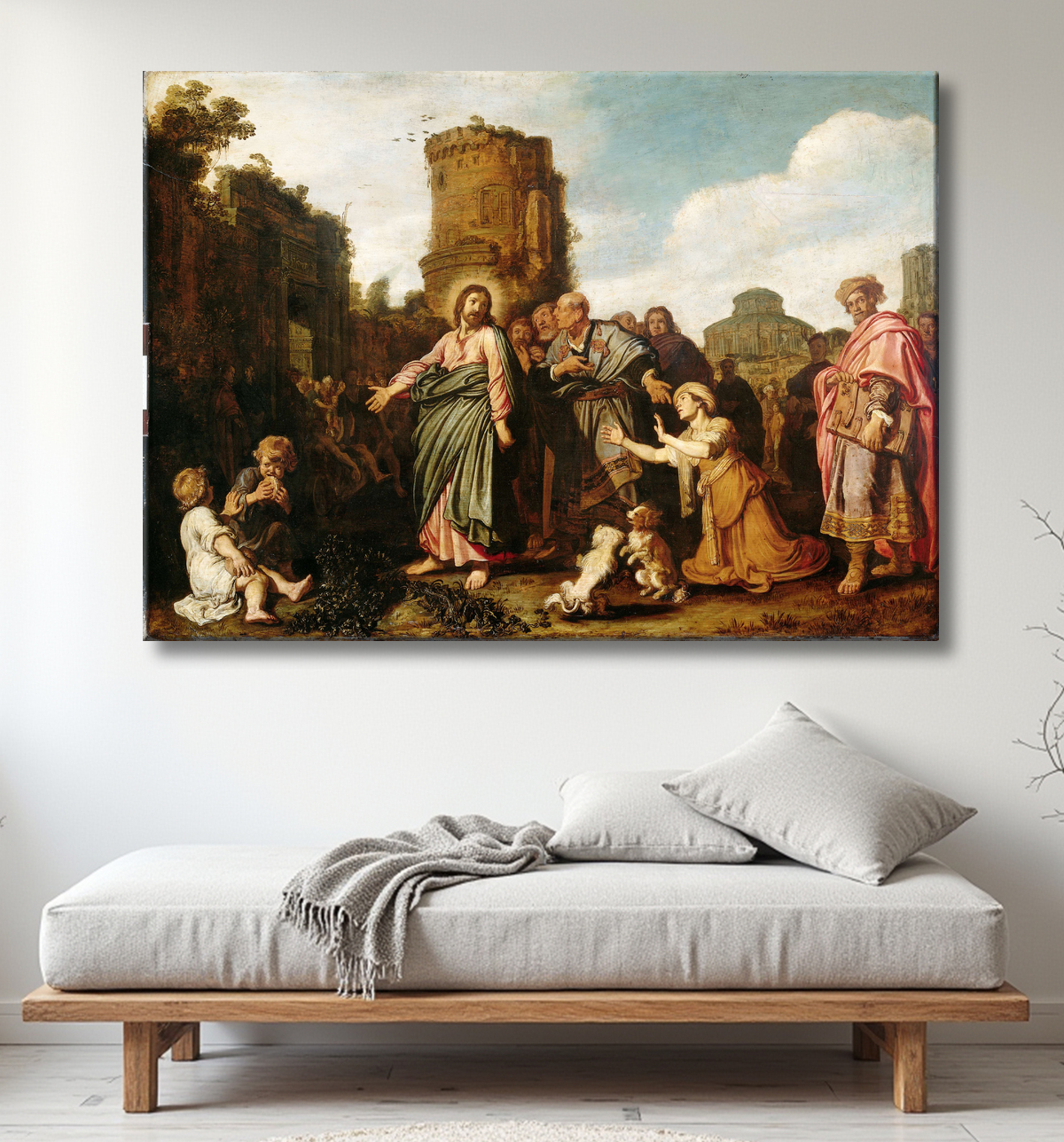 Reproduction Le Christ et la femme de Canaan (Matthieu 15 :21-21 ; Marc 7 :24-30) de Pieter Lastman avec decor