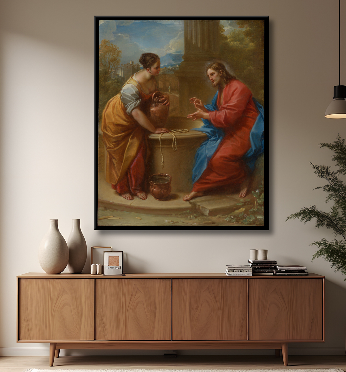 Reproduction Le Christ et la femme de Samarie de Benedetto Luti avec decor