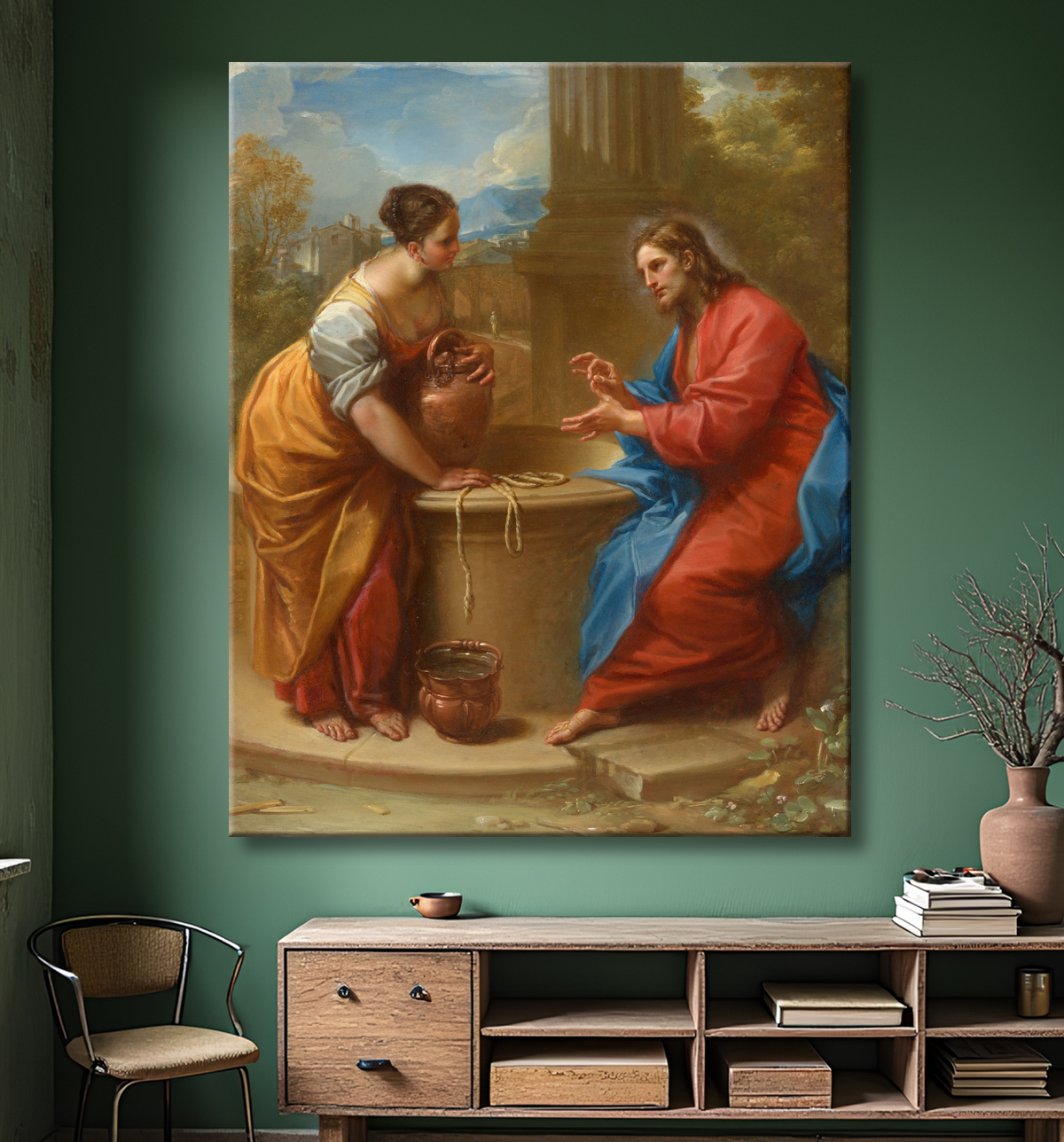 Reproduction Le Christ et la femme de Samarie de Benedetto Luti avec decor