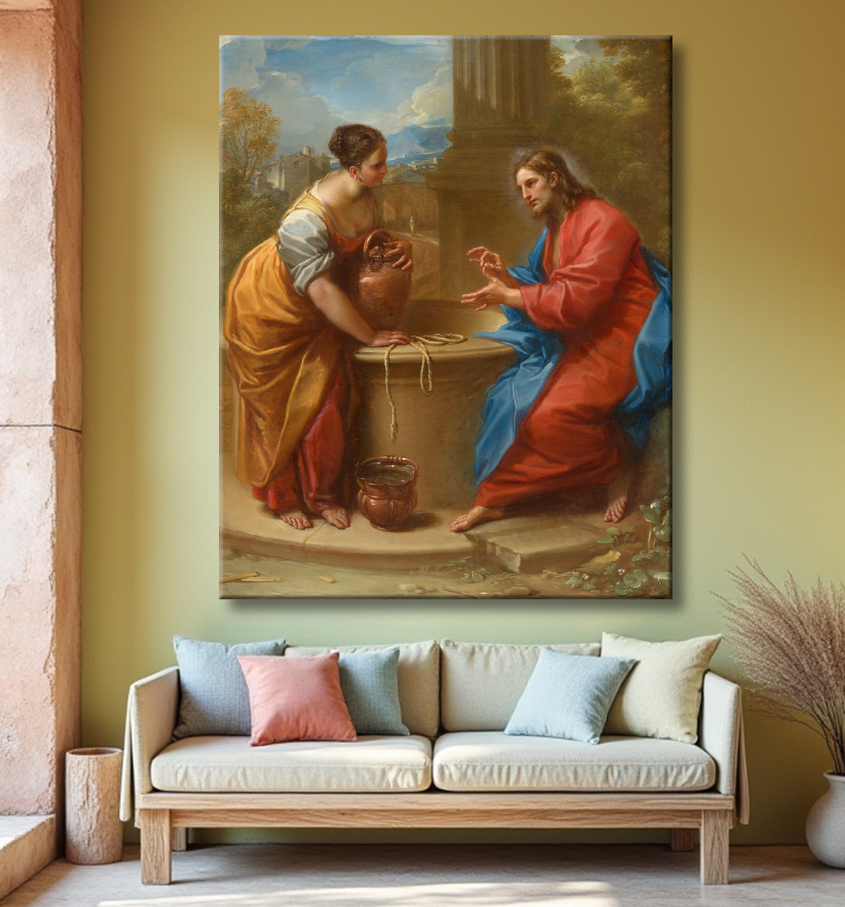 Affiche fine art encadrée ou toile imprimée française. Le Christ et la femme de Samarie...