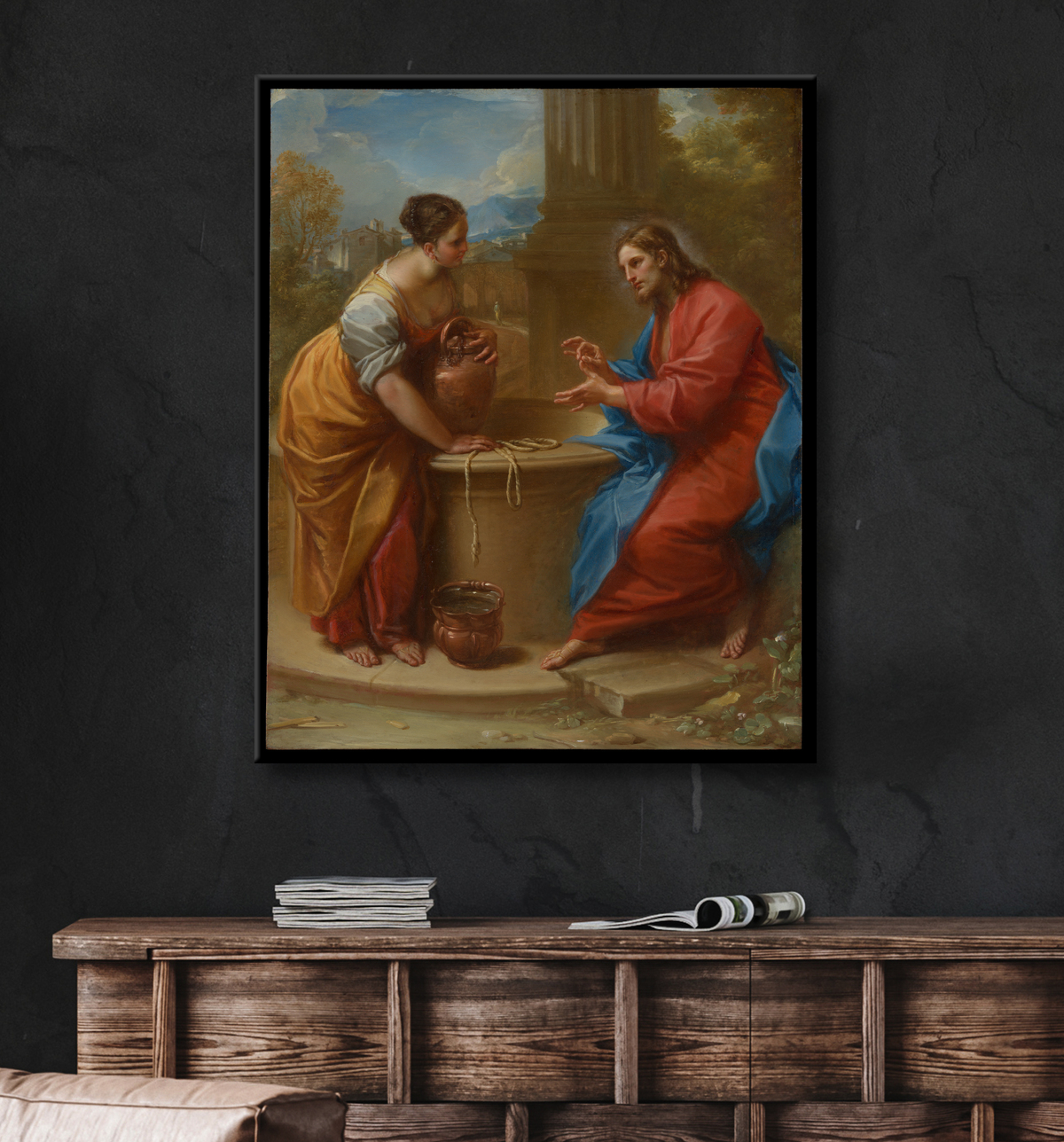 Reproduction Le Christ et la femme de Samarie de Benedetto Luti avec decor