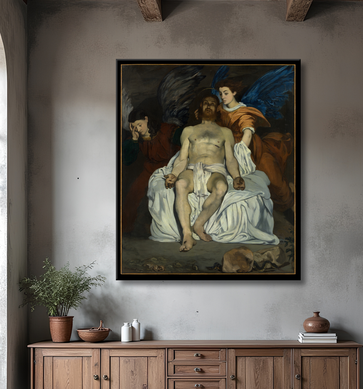 Reproduction Le Christ mort avec des anges de Edouard Manet avec decor