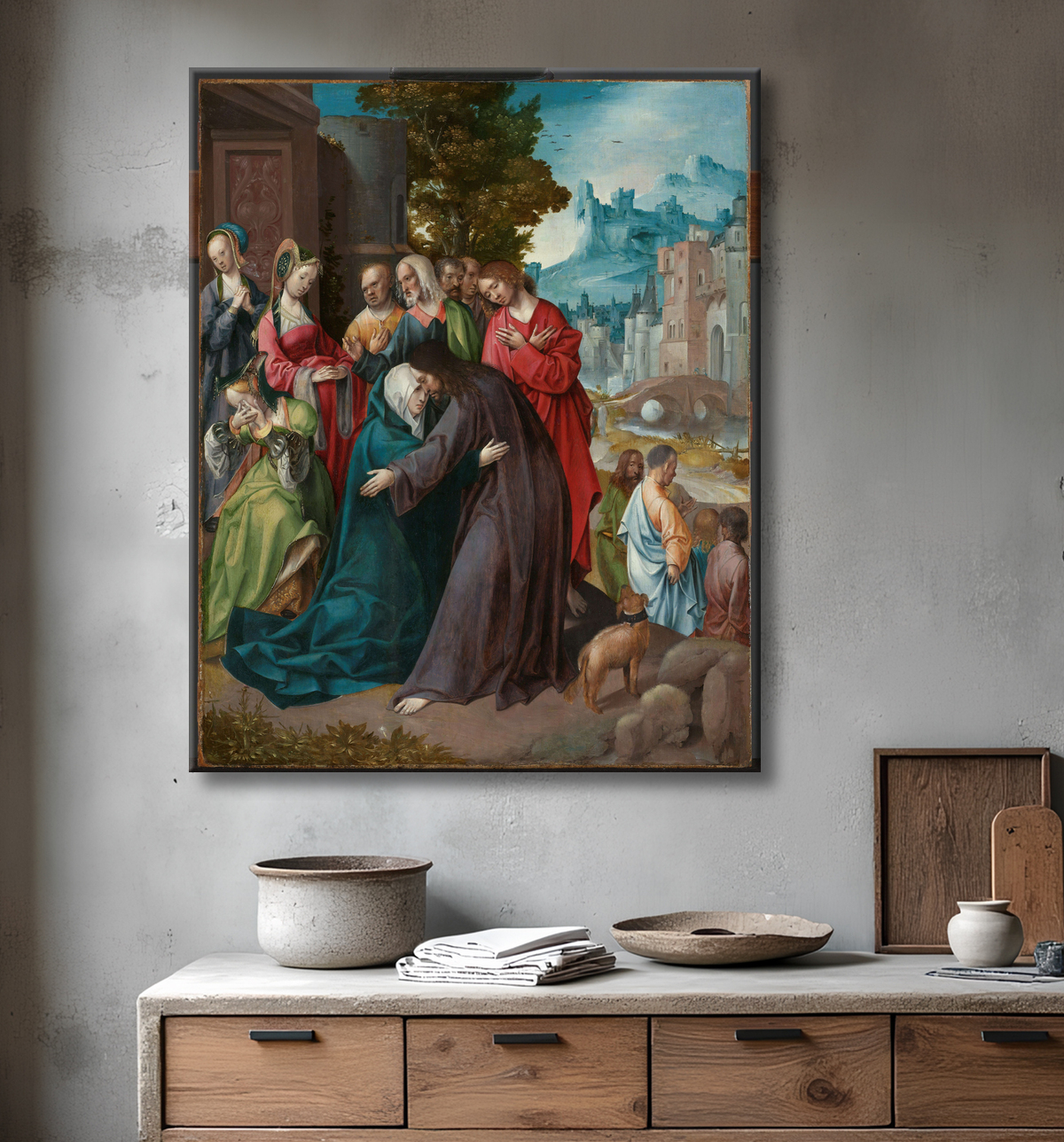 Reproduction Le Christ prenant congé de sa mère de Cornelis Engebrechtsz avec decor