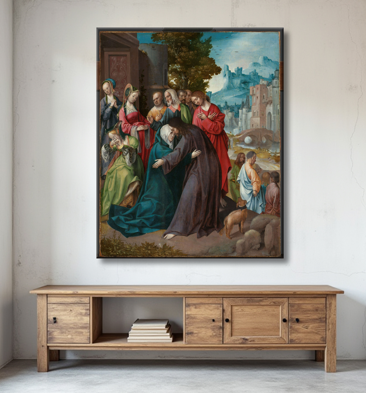 Reproduction Le Christ prenant congé de sa mère de Cornelis Engebrechtsz avec decor