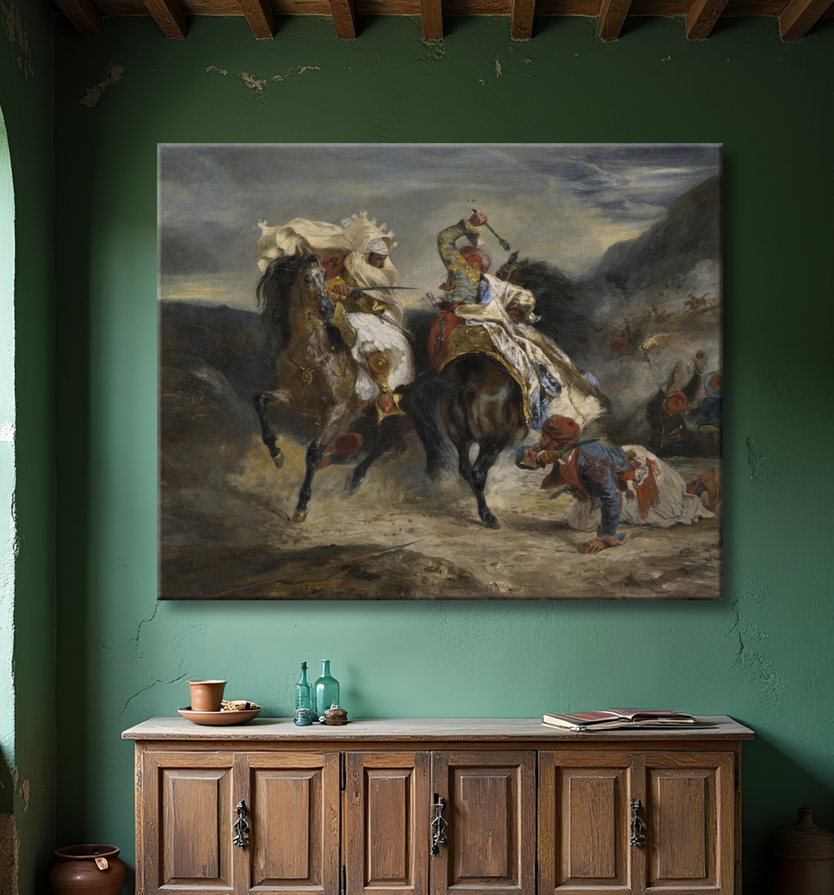 Reproduction Le Combat du Giaour et Hassan de Eugène Delacroix avec decor