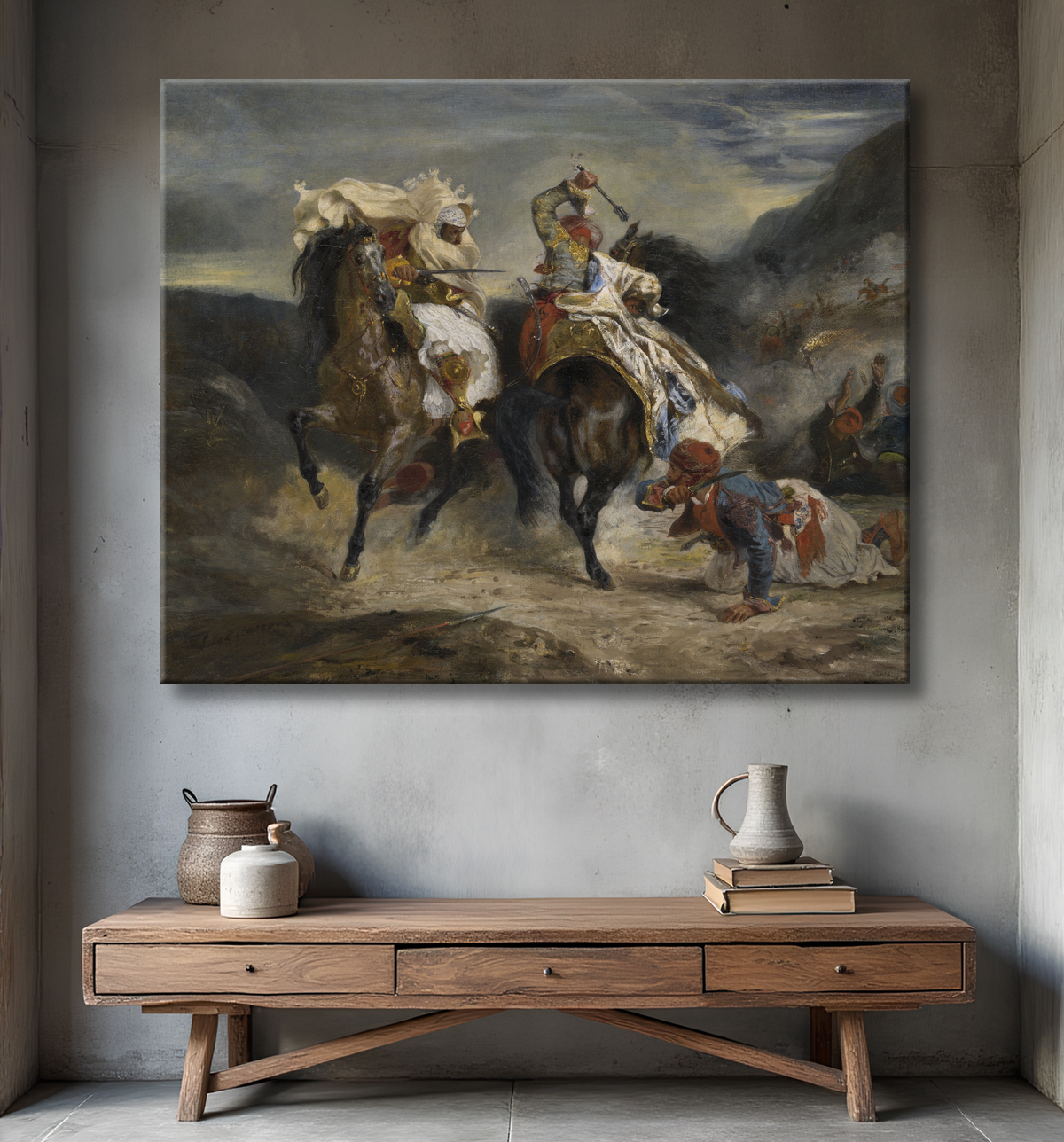 Reproduction Le Combat du Giaour et Hassan de Eugène Delacroix avec decor