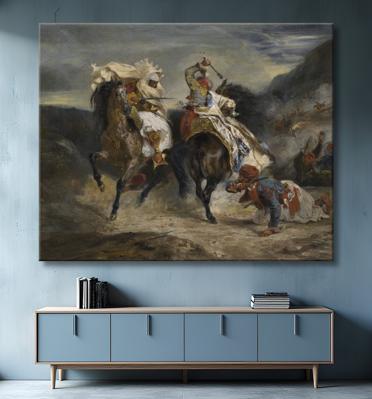 Reproduction Le Combat du Giaour et Hassan de Eugène Delacroix avec decor
