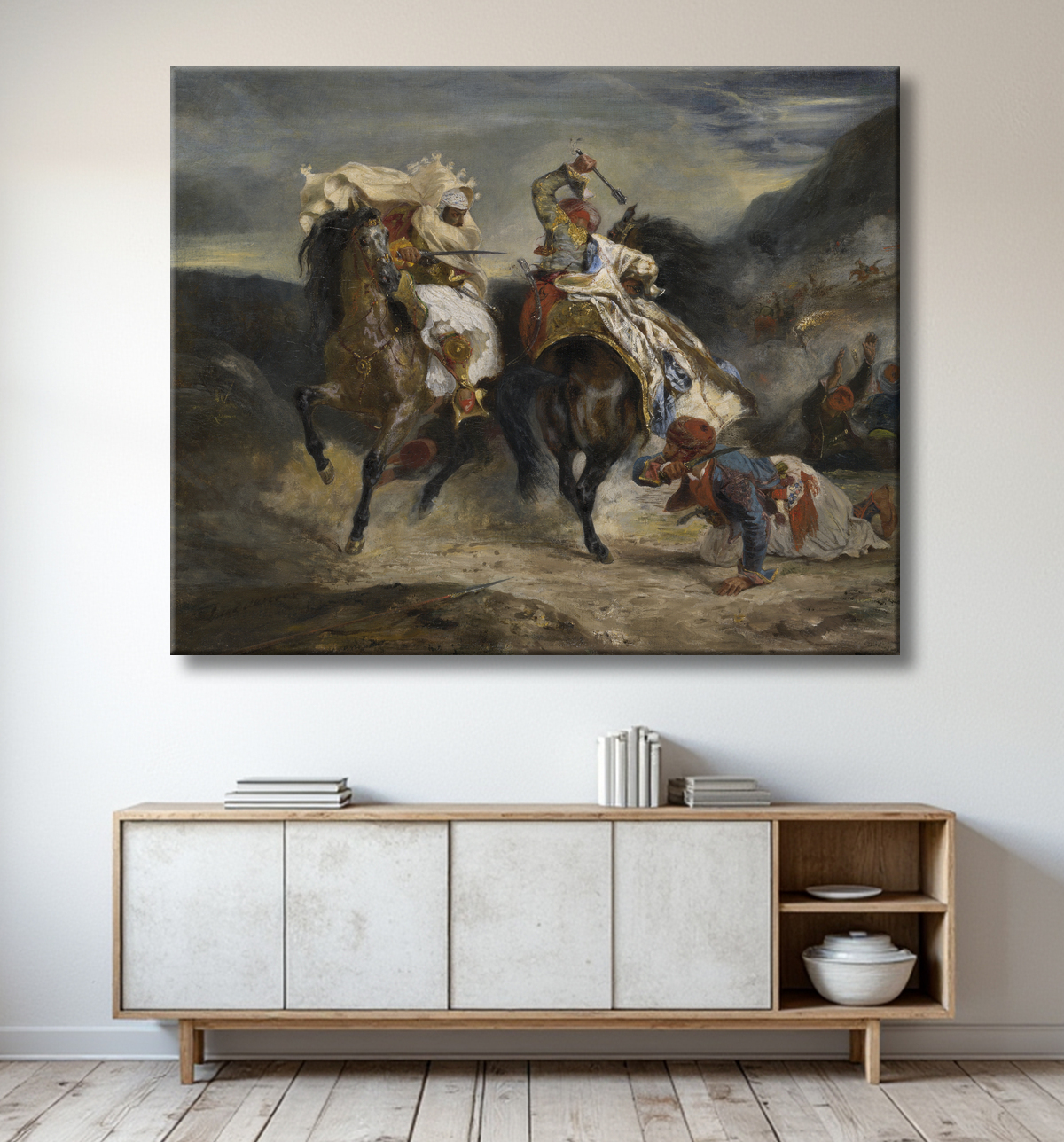 Reproduction Le Combat du Giaour et Hassan de Eugène Delacroix avec decor
