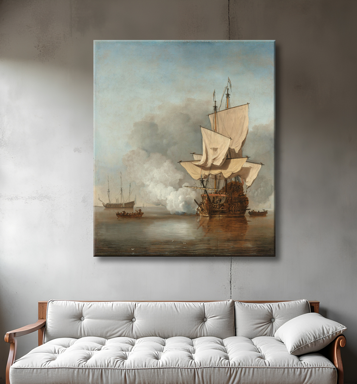 Reproduction Le coup de canon de Willem van de Velde (II) avec decor
