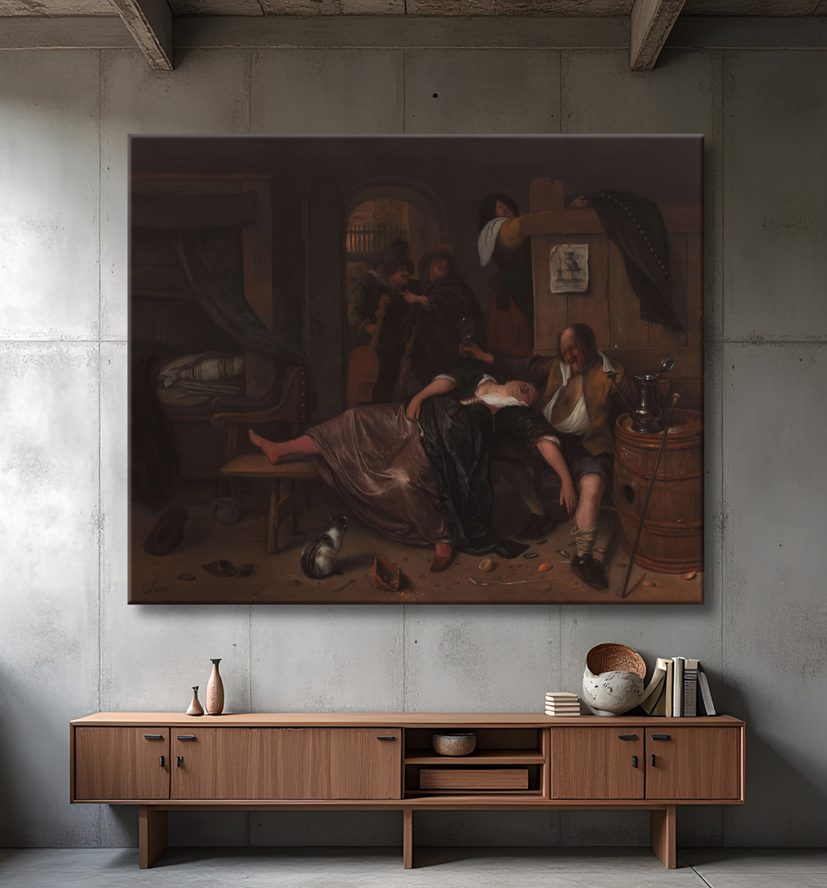 Reproduction Le couple ivre de Jan Havicksz. Steen avec decor