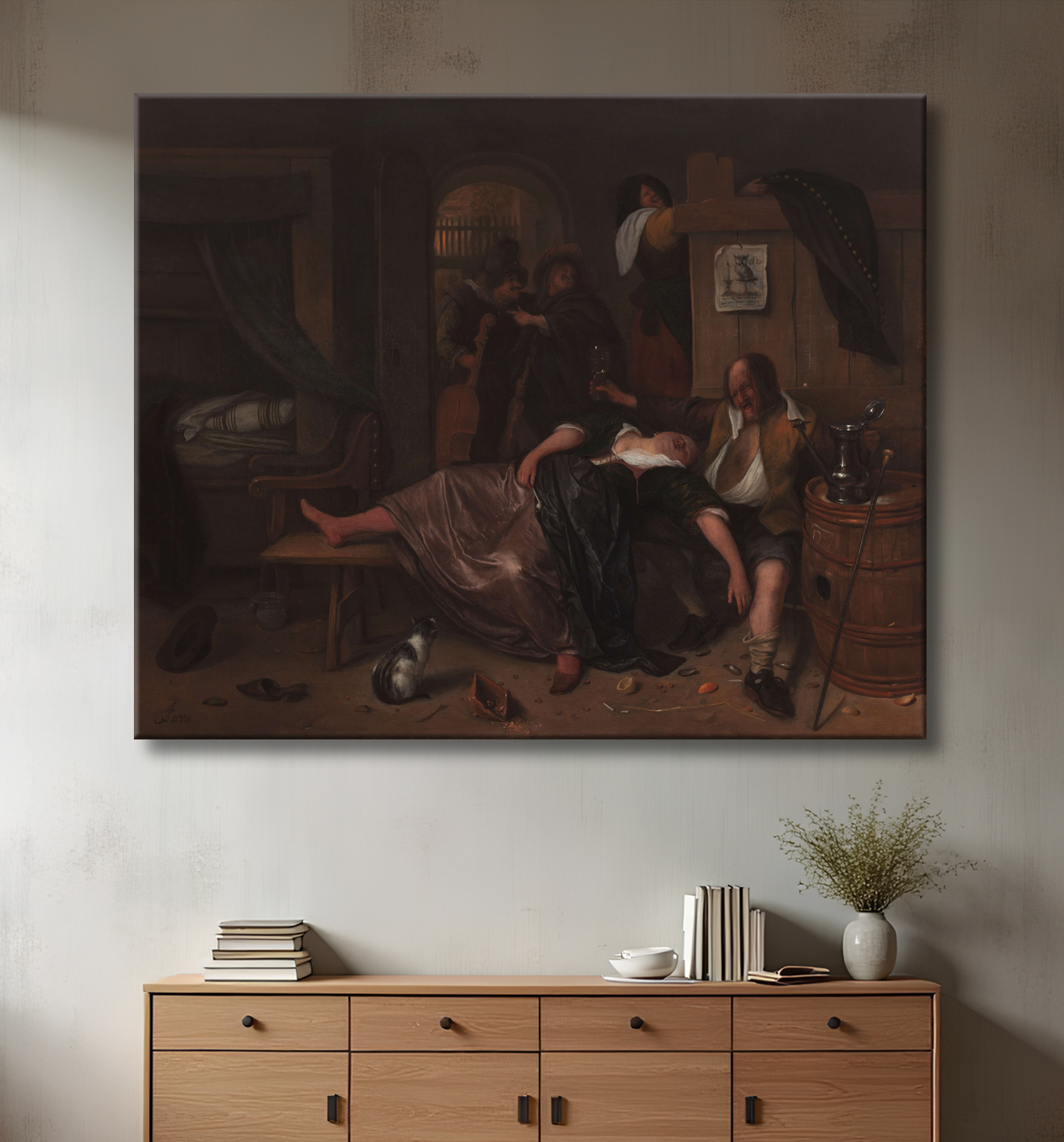 Reproduction Le couple ivre de Jan Havicksz. Steen avec decor
