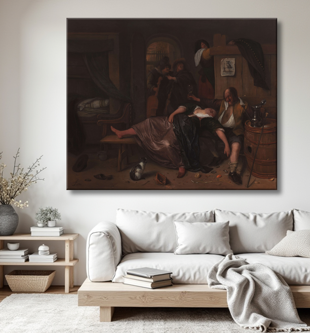 Reproduction Le couple ivre de Jan Havicksz. Steen avec decor