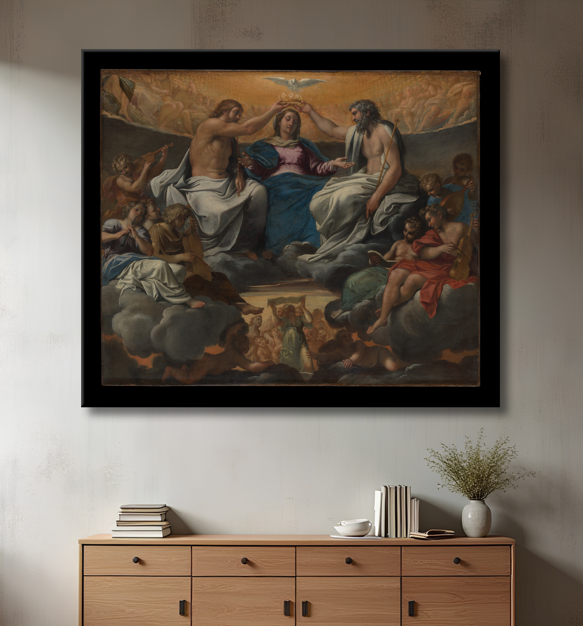 Reproduction Le couronnement de la Vierge de Annibale Carracci avec decor