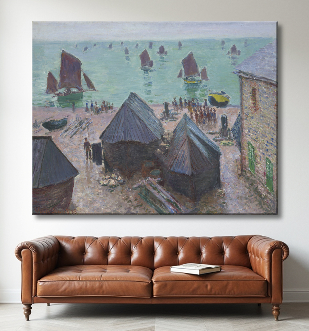 Reproduction Le Départ des Bateaux, Étretat de Claude Monet avec decor