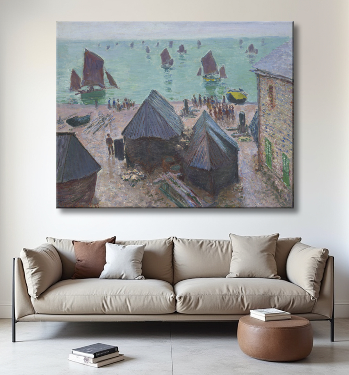 Reproduction Le Départ des Bateaux, Étretat de Claude Monet avec decor