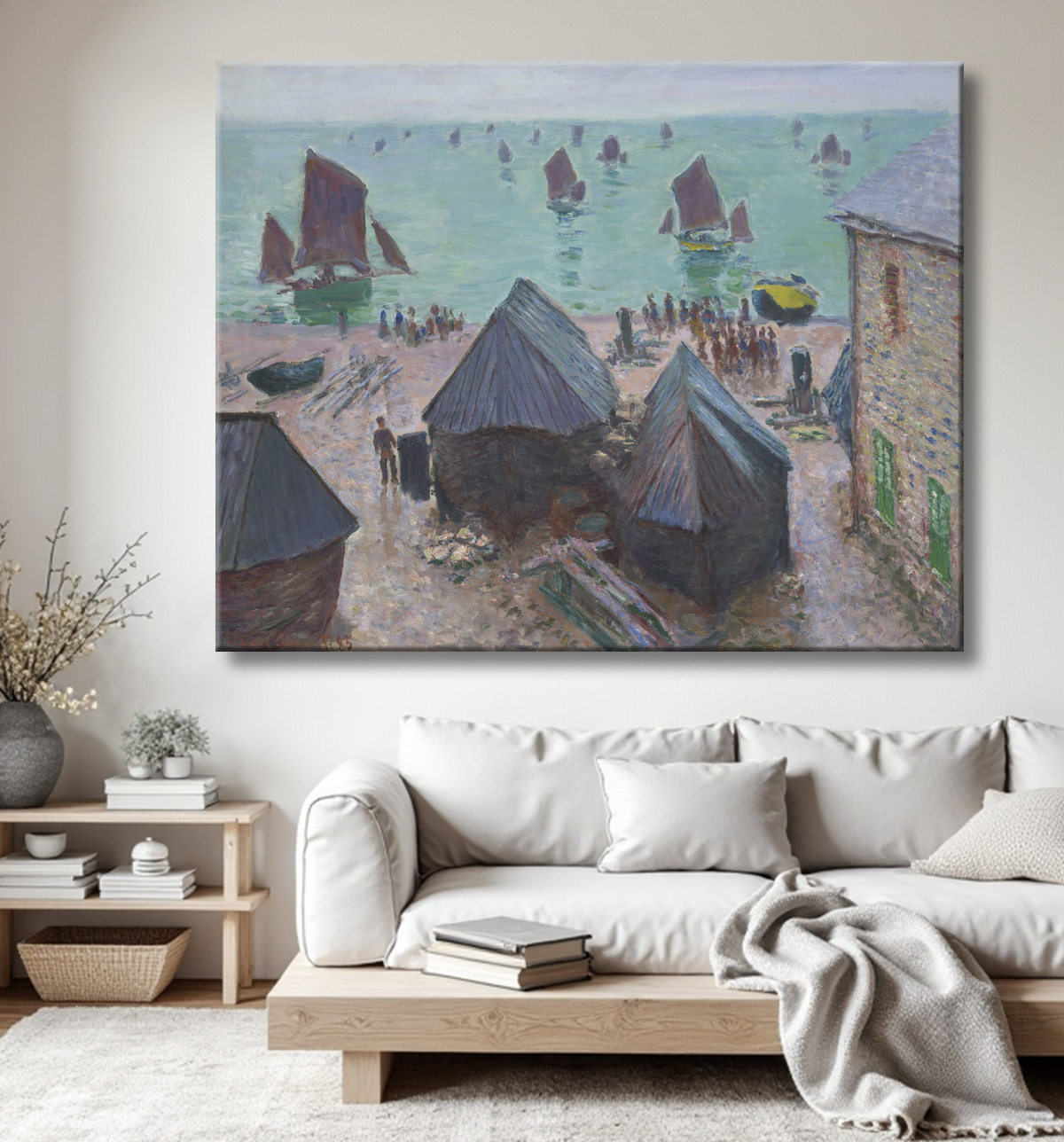 Reproduction Le Départ des Bateaux, Étretat de Claude Monet avec decor