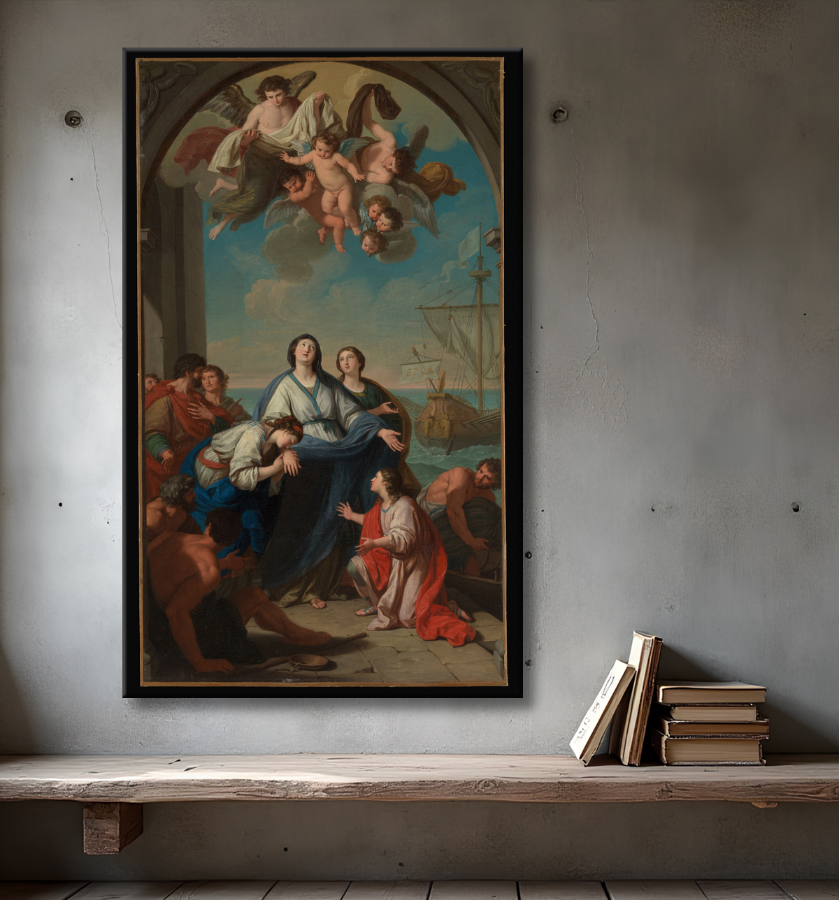 Reproduction Le départ des saintes Paule et Eustochium pour la Terre Sainte de Giuseppe Bottani avec decor