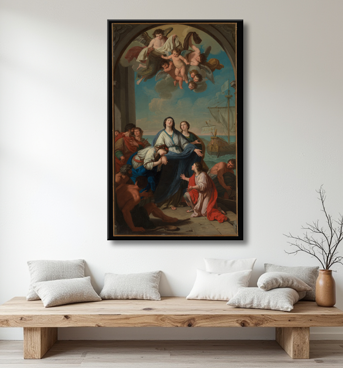 Reproduction Le départ des saintes Paule et Eustochium pour la Terre Sainte de Giuseppe Bottani avec decor
