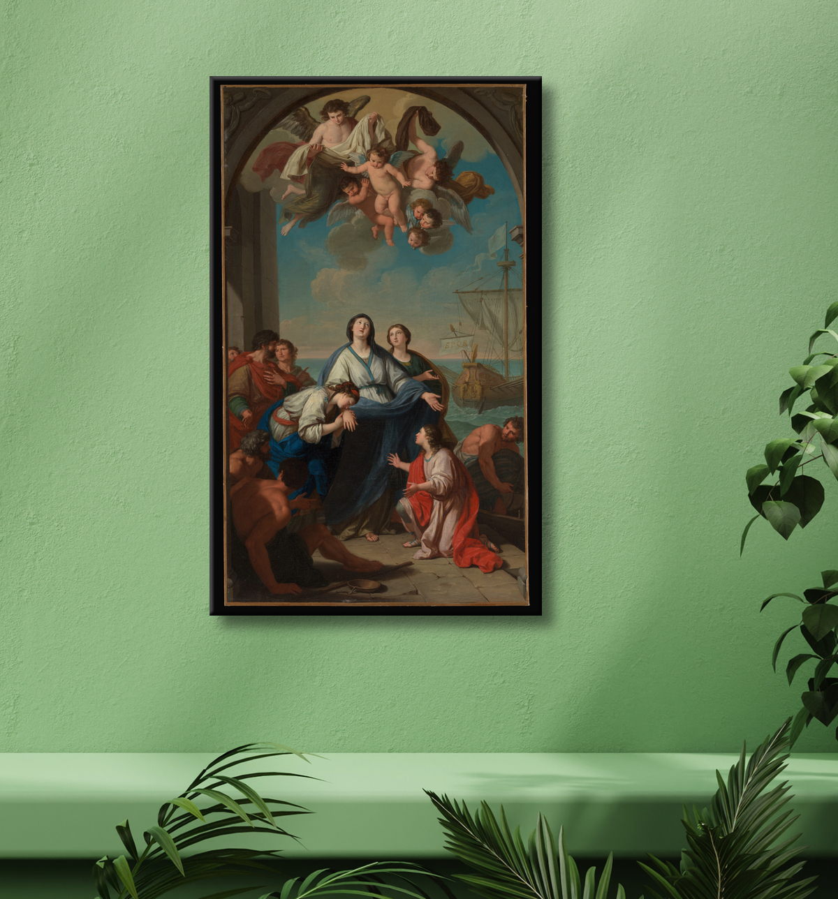 Reproduction Le départ des saintes Paule et Eustochium pour la Terre Sainte de Giuseppe Bottani avec decor