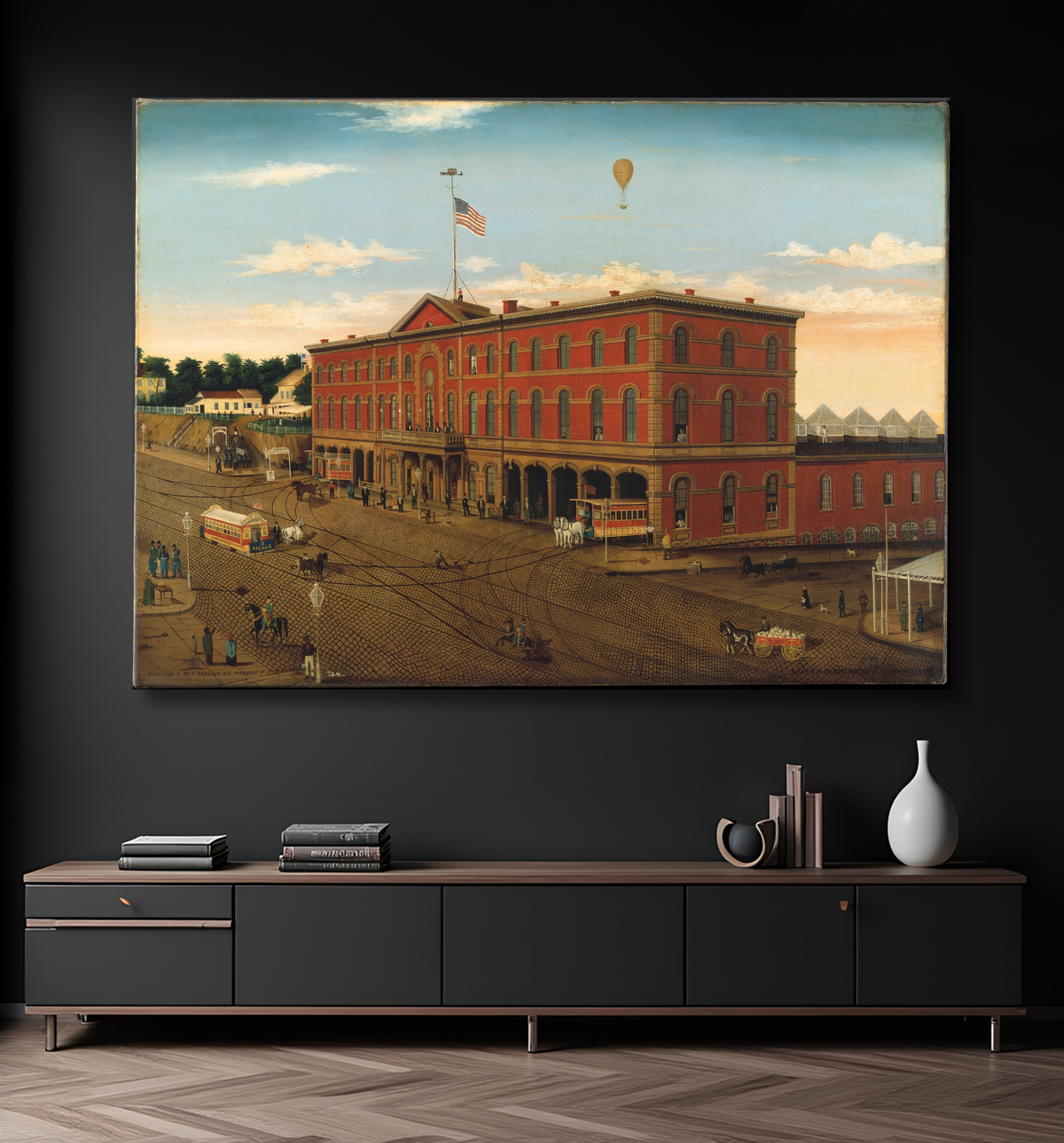 Reproduction Le dépôt ferroviaire de la troisième avenue de William H. Schenck avec decor