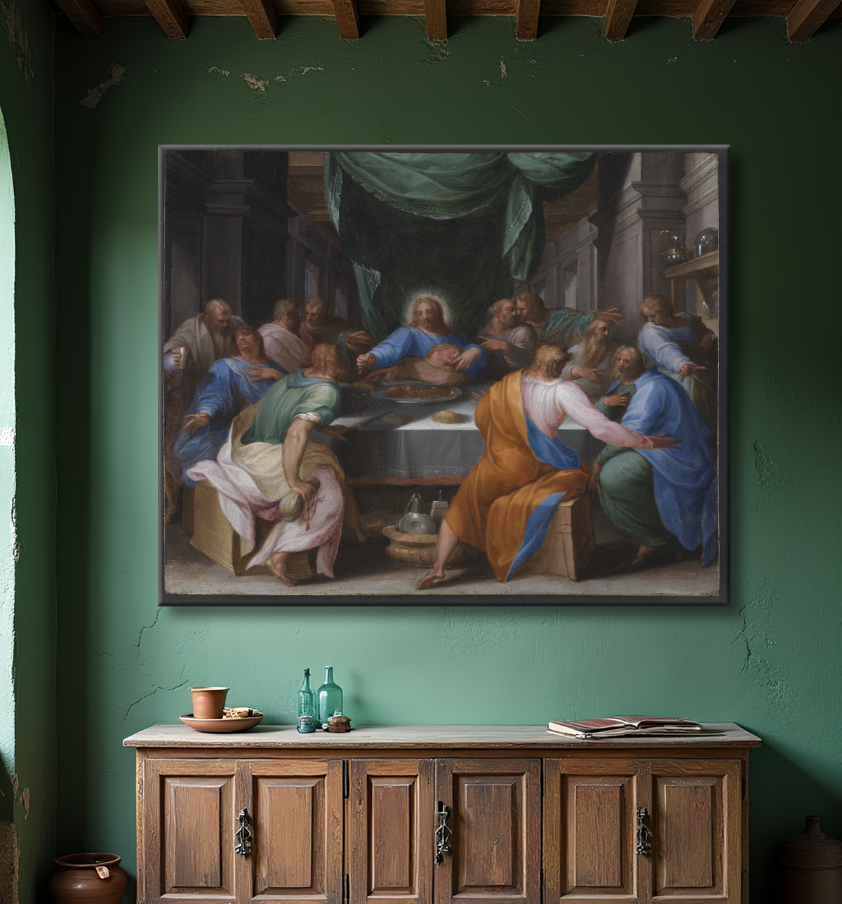 Reproduction Le dernier souper de Muziano, Girolamo avec decor