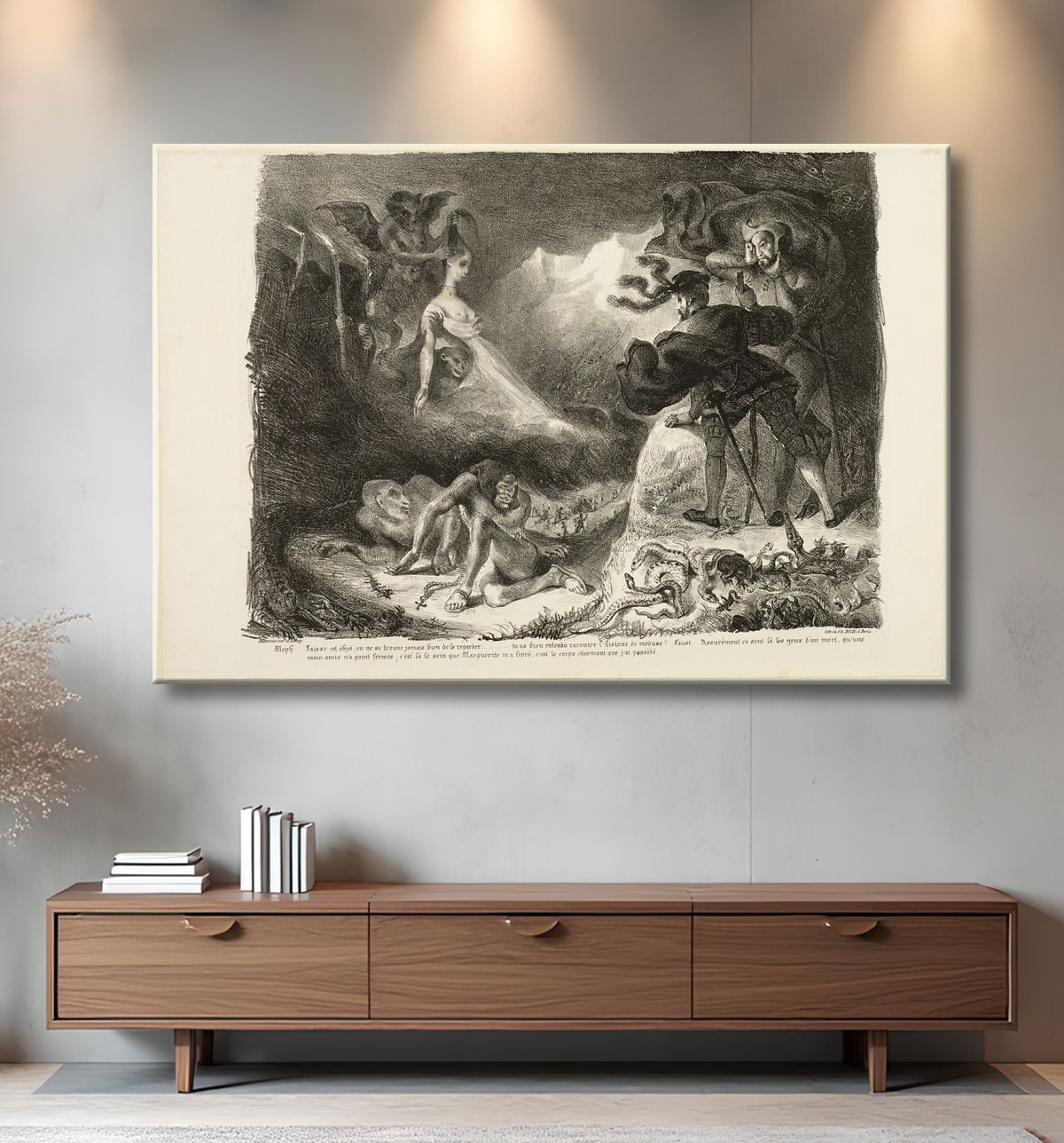 Reproduction Le fantôme de Marguerite apparaissant à Faust, de Faust de Eugène Delacroix avec decor