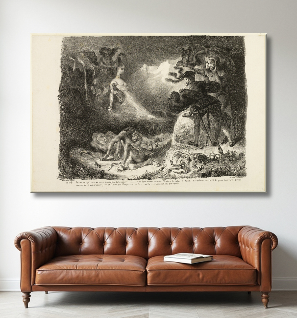 Reproduction Le fantôme de Marguerite apparaissant à Faust, de Faust de Eugène Delacroix avec decor