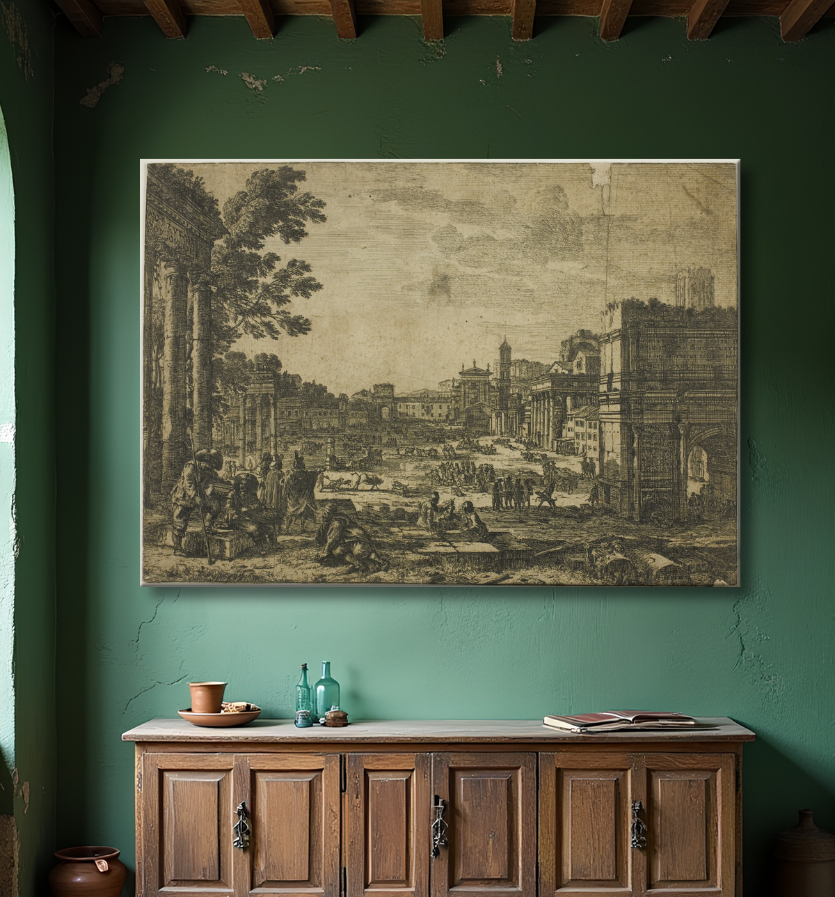 Reproduction Le Forum Romain de Claude Lorrain avec decor