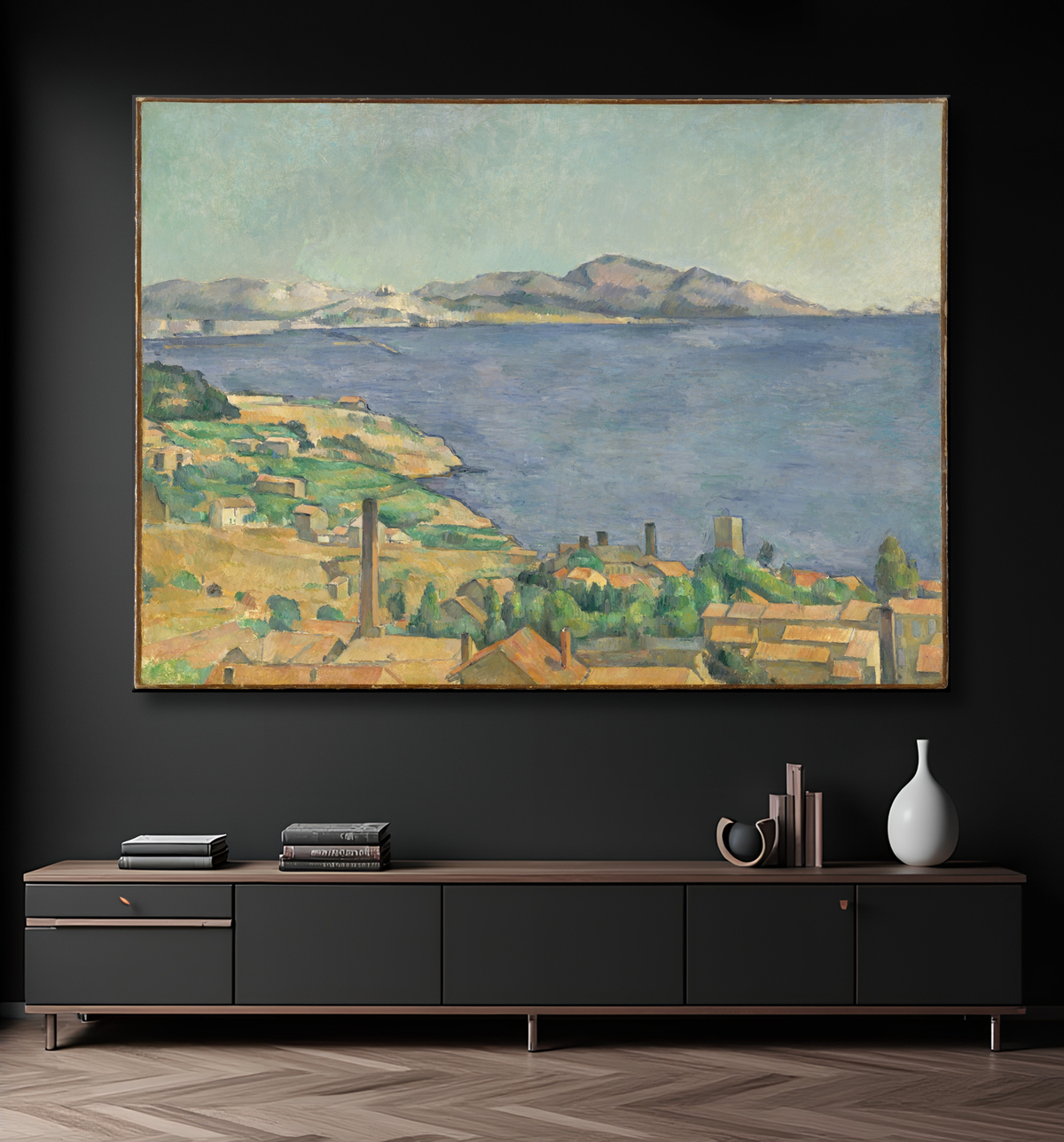 Reproduction Le golfe de Marseille vu de l'Estaque de Paul Cézanne avec decor