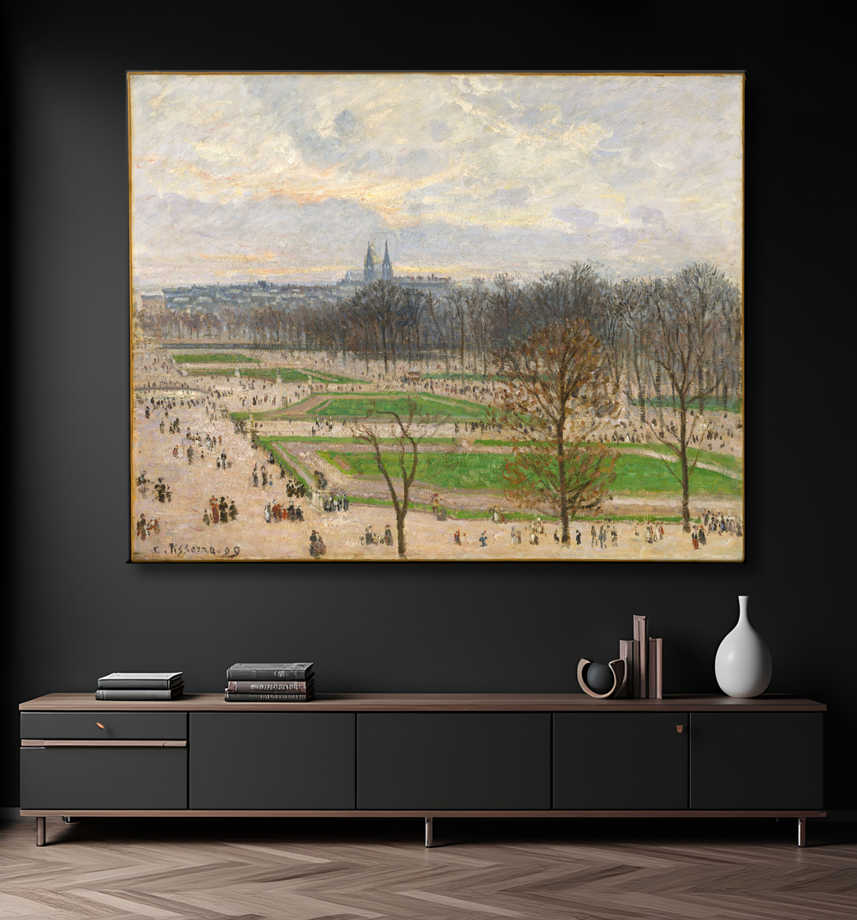 Reproduction Le Jardin des Tuileries un après-midi d'hiver de Camille Pissarro avec decor