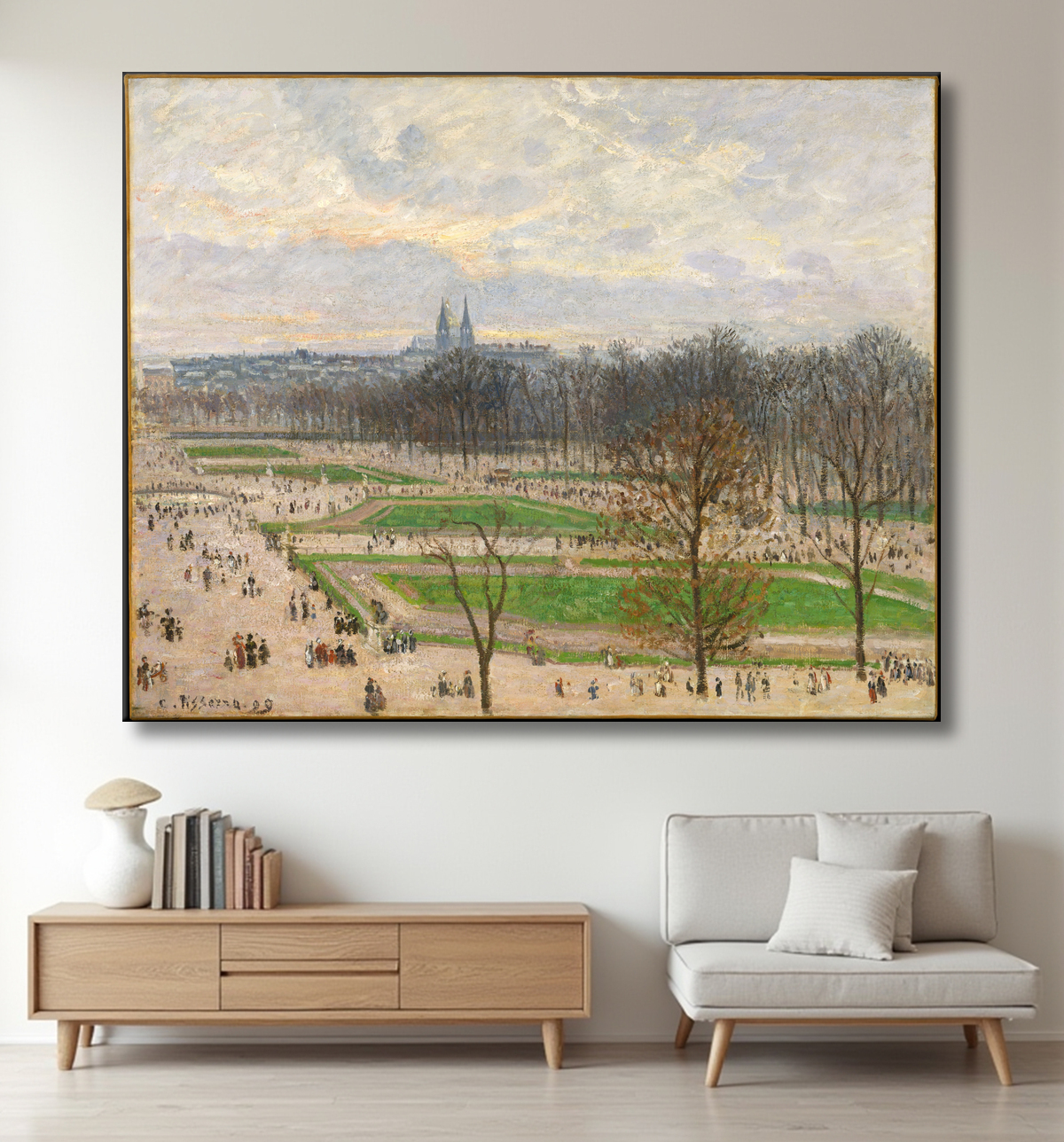 Reproduction Le Jardin des Tuileries un après-midi d'hiver de Camille Pissarro avec decor