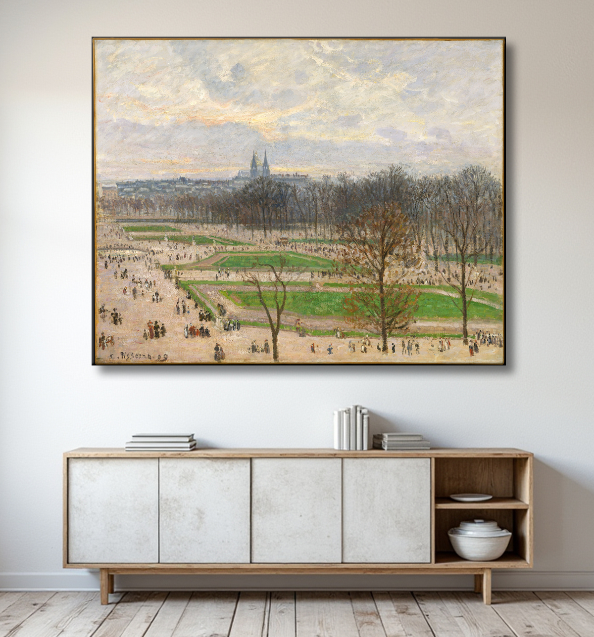 Reproduction Le Jardin des Tuileries un après-midi d'hiver de Camille Pissarro avec decor