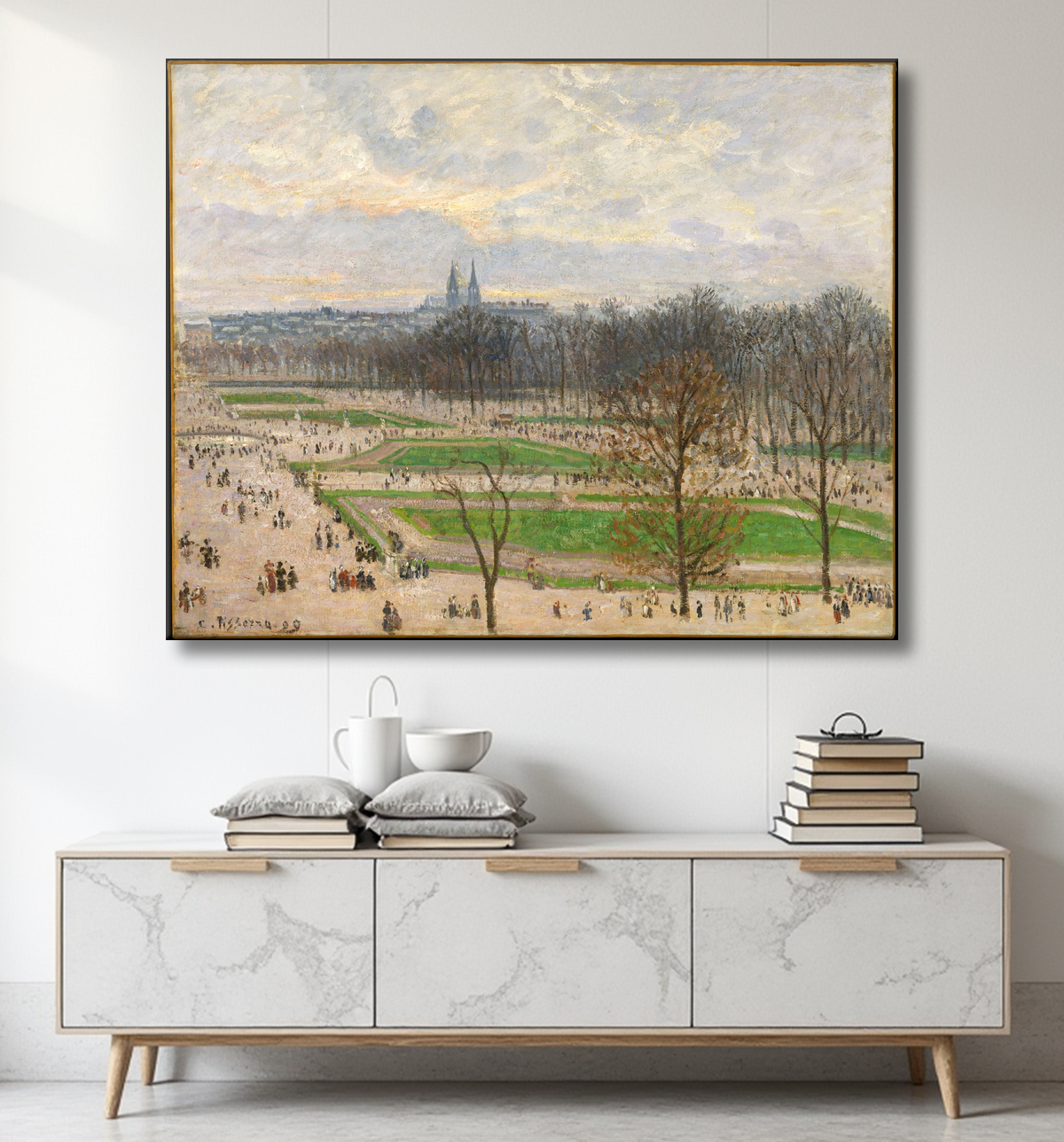 Reproduction Le Jardin des Tuileries un après-midi d'hiver de Camille Pissarro avec decor