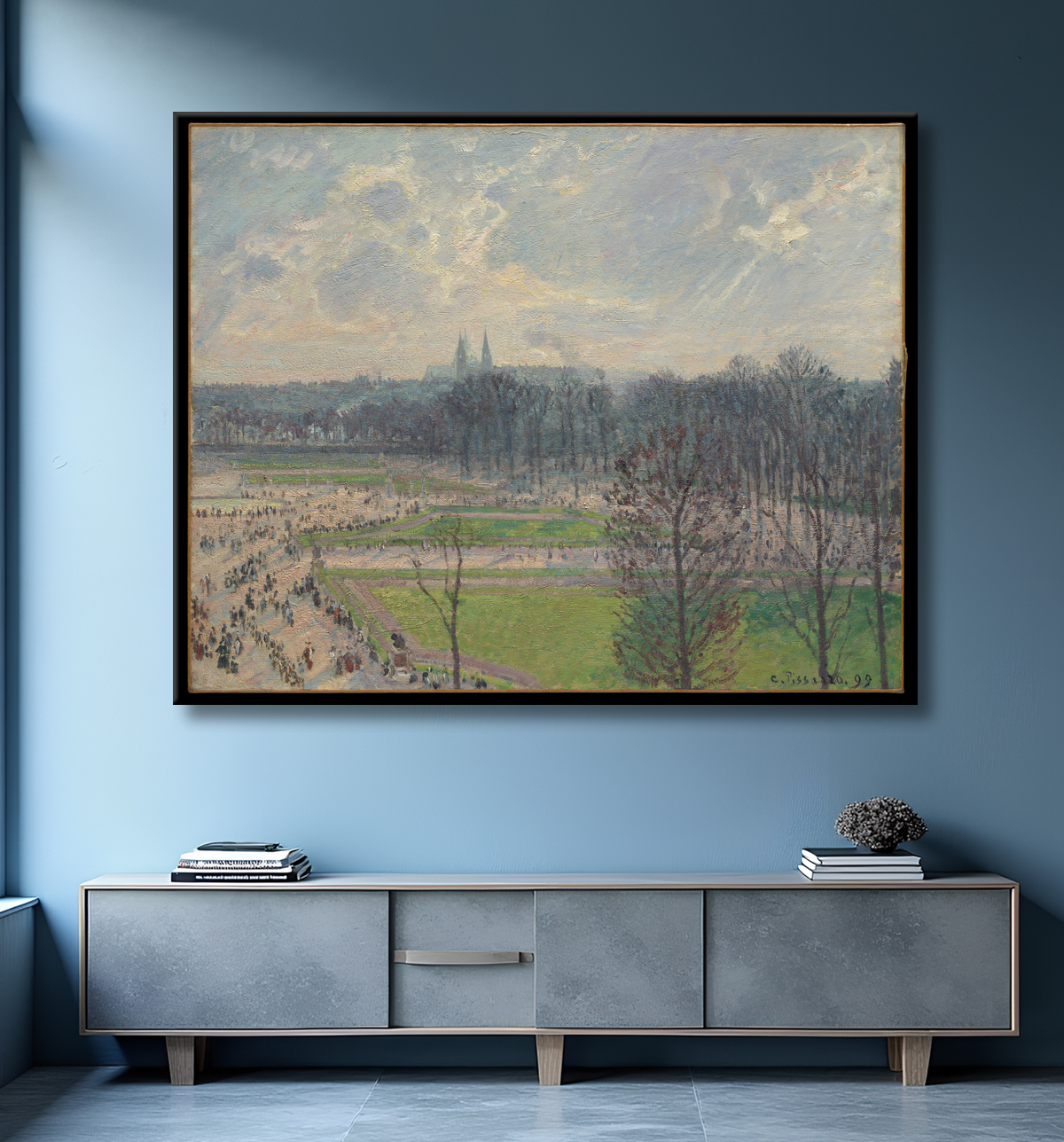 Reproduction Le Jardin des Tuileries un après-midi d'hiver de Camille Pissarro avec decor