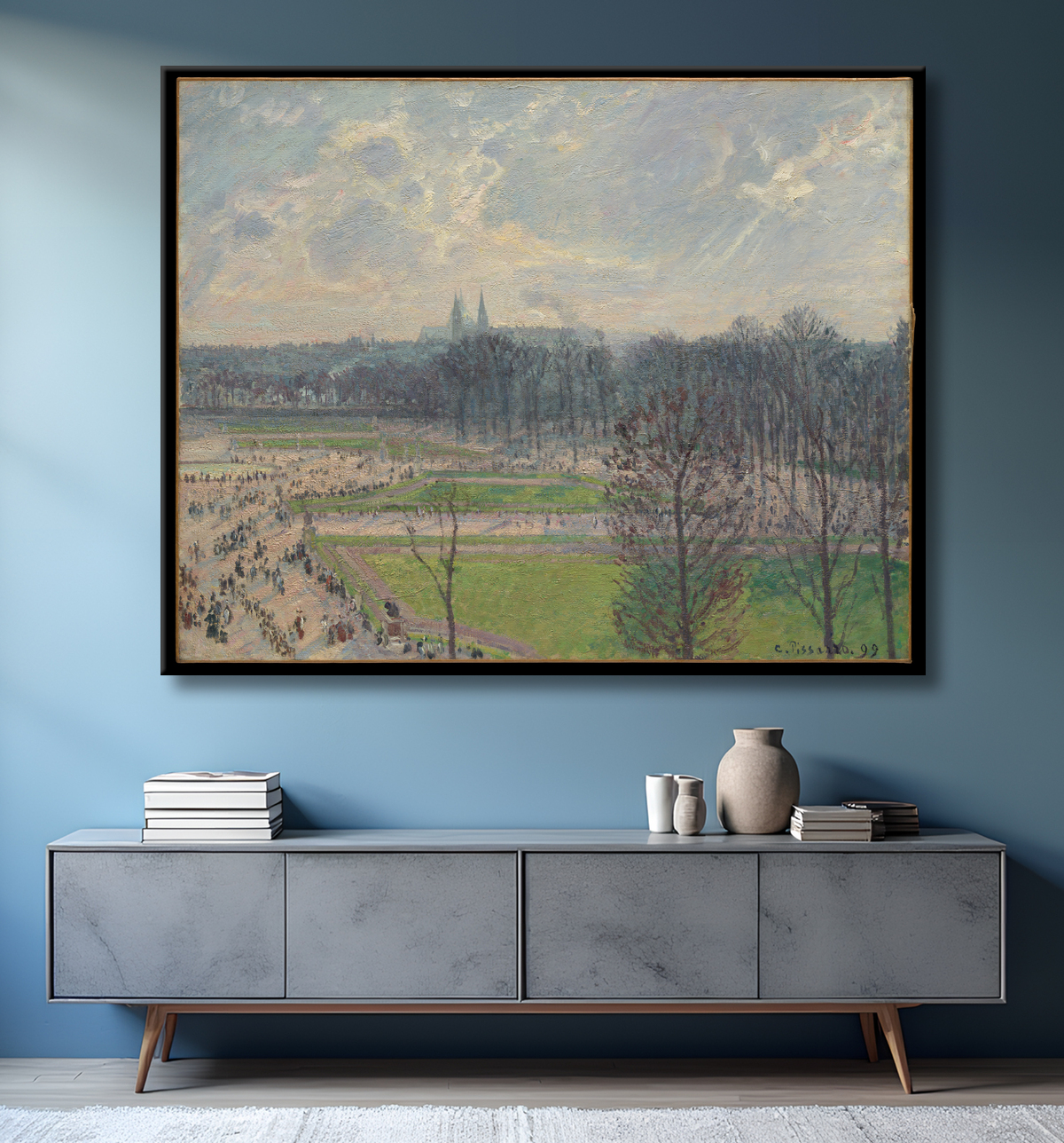Reproduction Le Jardin des Tuileries un après-midi d'hiver de Camille Pissarro avec decor