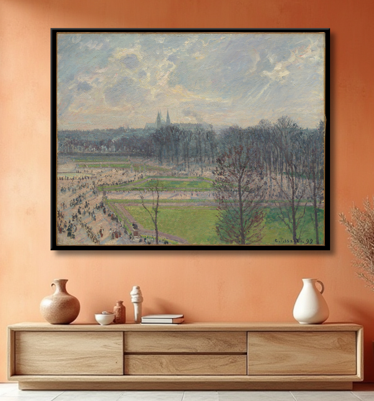 Reproduction Le Jardin des Tuileries un après-midi d'hiver de Camille Pissarro avec decor