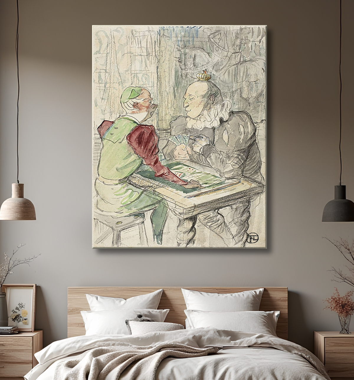 Reproduction Le jeu de cartes du roi, copie de Imitator of Henri de Toulouse-Lautrec avec decor