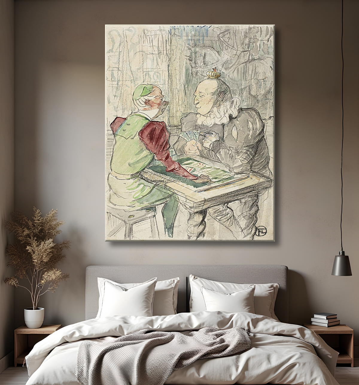 Reproduction Le jeu de cartes du roi, copie de Imitator of Henri de Toulouse-Lautrec avec decor