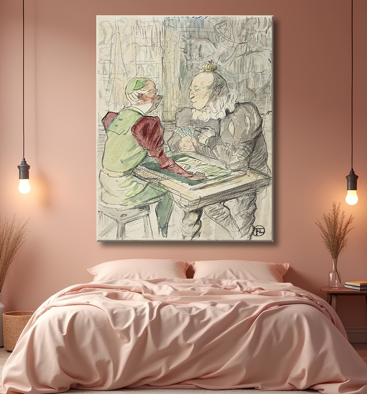 Reproduction Le jeu de cartes du roi, copie de Imitator of Henri de Toulouse-Lautrec avec decor
