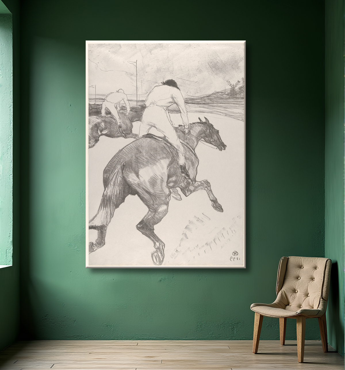 Reproduction Le jockey de Henri de Toulouse-Lautrec avec decor