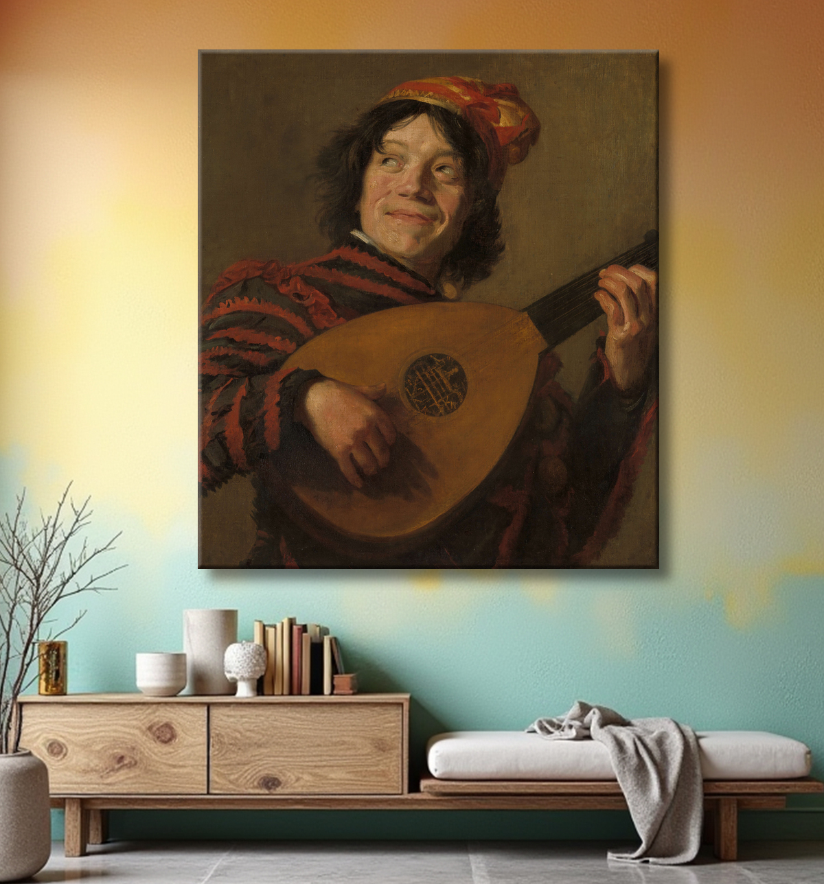 Reproduction Le joueur de luth de Frans Hals avec decor