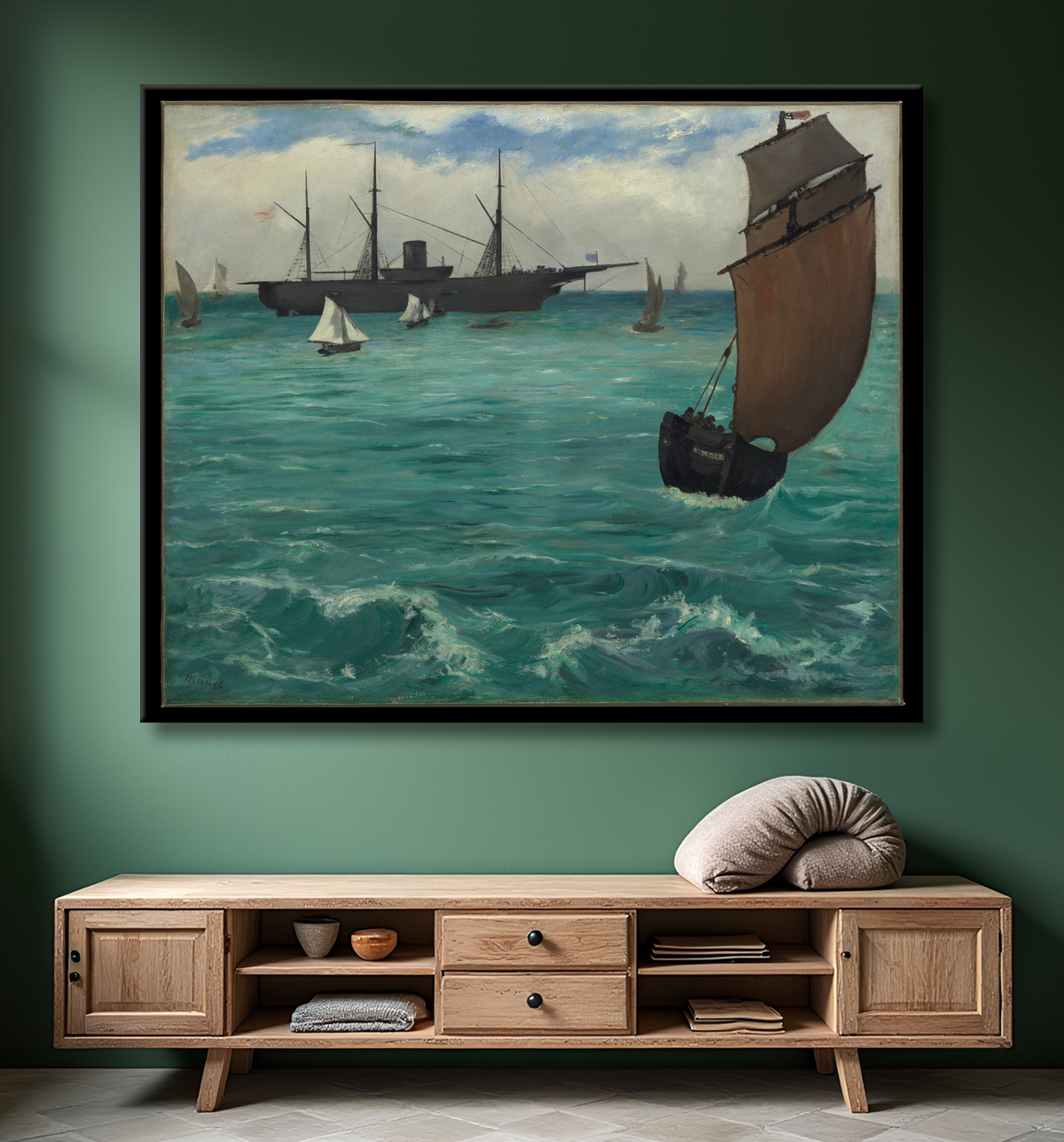 Reproduction Le "Kearsarge" à Boulogne de Edouard Manet avec decor