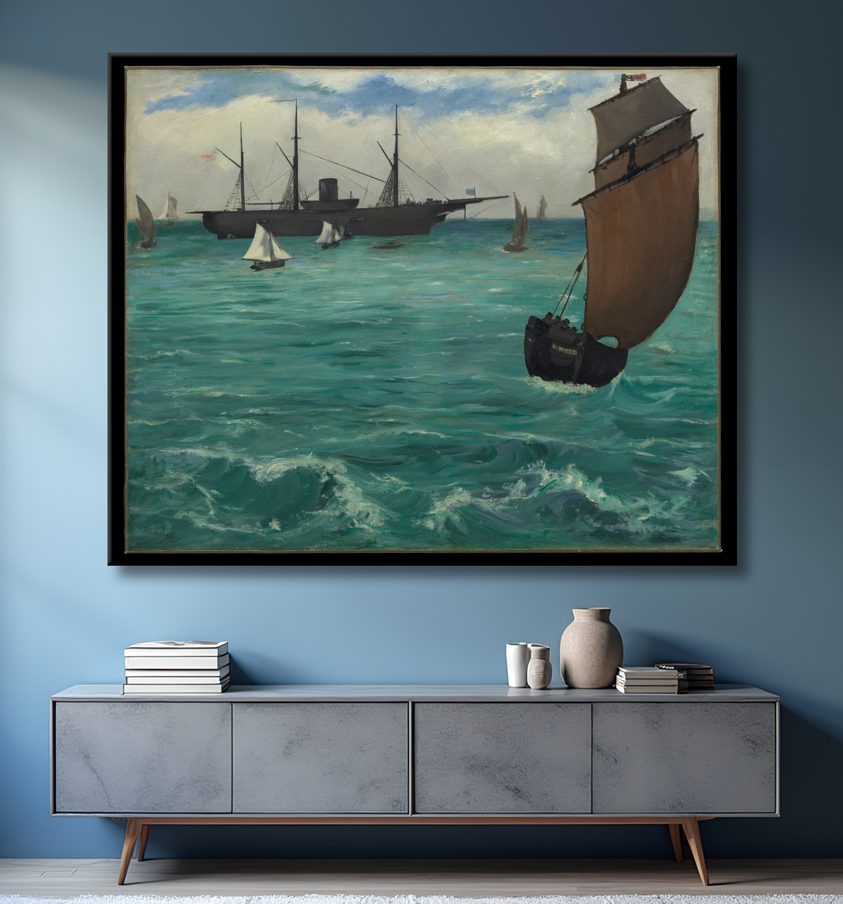 Reproduction Le "Kearsarge" à Boulogne de Edouard Manet avec decor