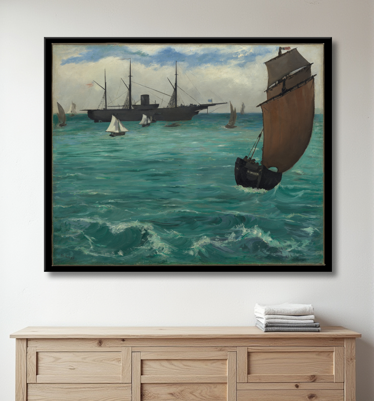 Reproduction Le "Kearsarge" à Boulogne de Edouard Manet avec decor