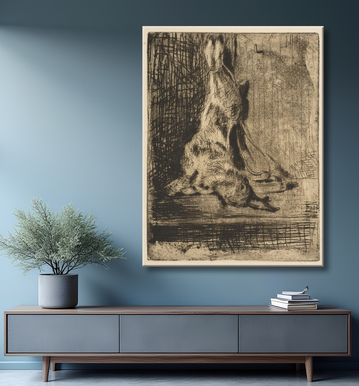 Reproduction Le lapin de Edouard Manet avec decor