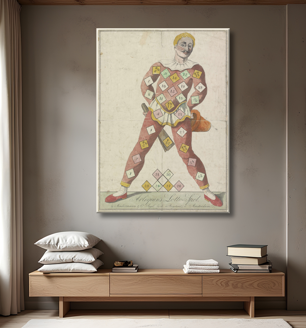 Reproduction Le loto d'Arlequin de N. de Vries avec decor