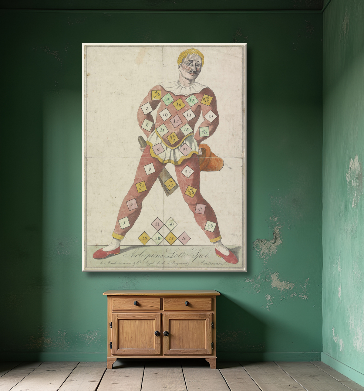 Reproduction Le loto d'Arlequin de N. de Vries avec decor